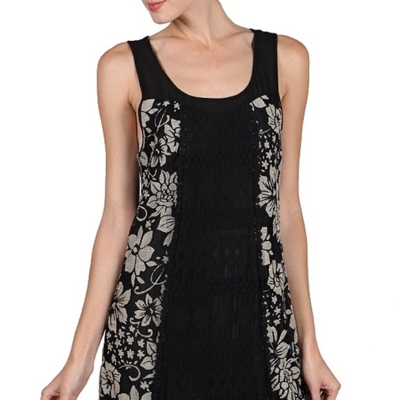 a’ Reve Black/Cream Dress w/ Fringe - Picture 2 of 6